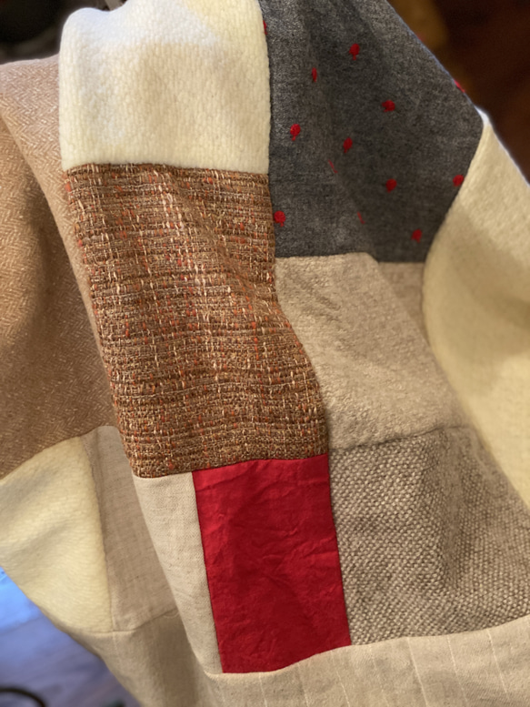 大判＊ウールパッチワークブランケット　RD 5枚目の画像