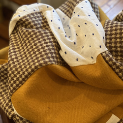 大判＊ウールパッチワークブランケット　　bw 2枚目の画像