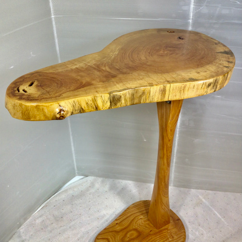 天然木 欅（ケヤキ）無垢 一枚板サイドテーブル｜手作り・折り畳み式