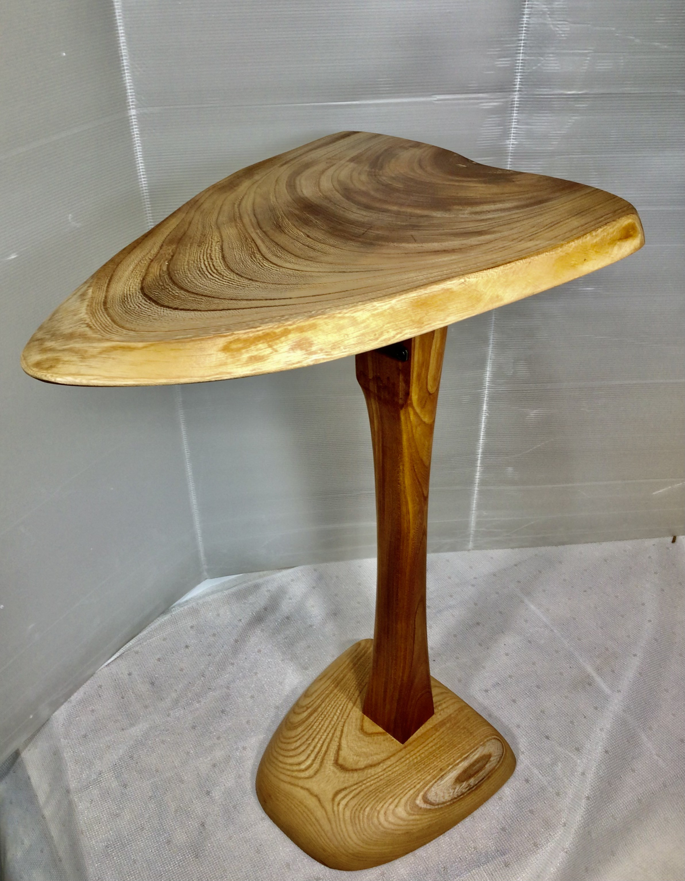 天然木　総けやき輪切り材　折り畳み　サイドテーブル　一点物　手造り