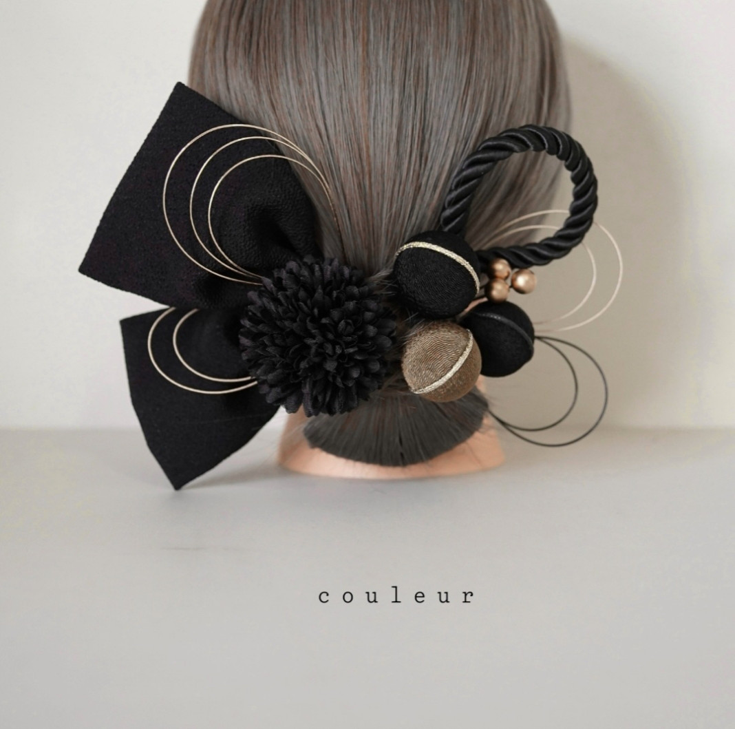 black 玉かんざし かんざし 水引き 黒 髪飾り 玉飾り 和玉