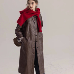 格好よく羽織るエコレザーのスプリングコート　ウエストベルト【春秋】ブラウン 3枚目の画像