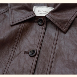 格好よく羽織るエコレザーのスプリングコート　ウエストベルト【春秋】ブラウン 16枚目の画像