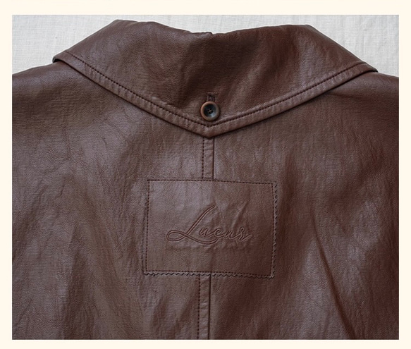 格好よく羽織るエコレザーのスプリングコート　ウエストベルト【春秋】ブラウン 17枚目の画像