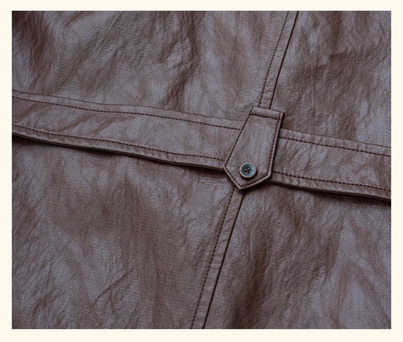 格好よく羽織るエコレザーのスプリングコート　ウエストベルト【春秋】ブラウン 18枚目の画像