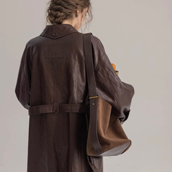 格好よく羽織るエコレザーのスプリングコート　ウエストベルト【春秋】ブラウン 10枚目の画像