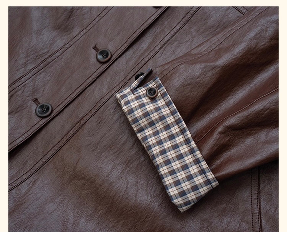 格好よく羽織るエコレザーのスプリングコート　ウエストベルト【春秋】ブラウン 20枚目の画像