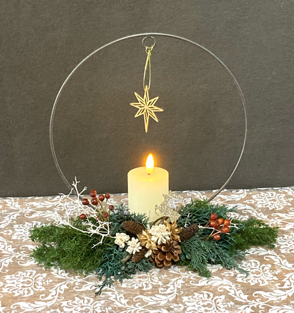 『再再販』＂森のChristmas！アイアンリースキャンドルと飾る森のスワッグ"ラウンドタイプ 8枚目の画像