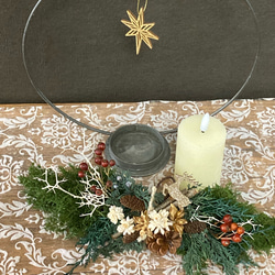 『再再販』＂森のChristmas！アイアンリースキャンドルと飾る森のスワッグ"ラウンドタイプ 5枚目の画像