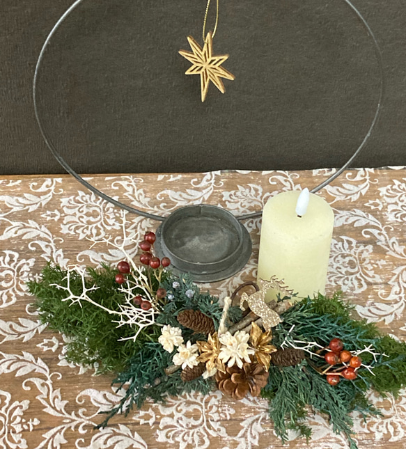 『再再販』＂森のChristmas！アイアンリースキャンドルと飾る森のスワッグ"ラウンドタイプ 5枚目の画像