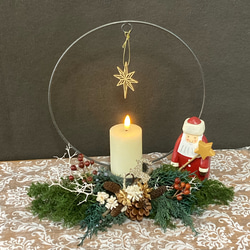 『再再販』＂森のChristmas！アイアンリースキャンドルと飾る森のスワッグ"ラウンドタイプ 2枚目の画像