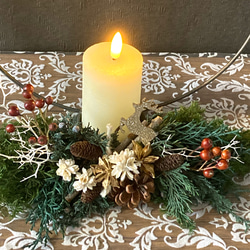 『再再販』＂森のChristmas！アイアンリースキャンドルと飾る森のスワッグ"ラウンドタイプ 3枚目の画像