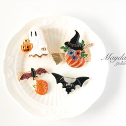 『宵闇のハロウィン〜パンプキンを吊るして夜空を舞うこうもりのブローチ』 11枚目の画像