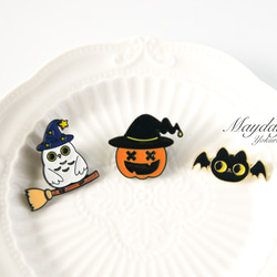 『宵闇のハロウィン〜愉快なハロウィン仲間たちのブローチ（選べる：ふくろう・かぼちゃ・こうもり）』 12枚目の画像