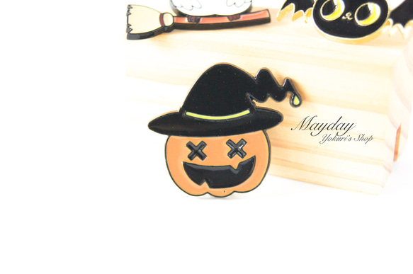 『宵闇のハロウィン〜愉快なハロウィン仲間たちのブローチ（選べる：ふくろう・かぼちゃ・こうもり）』 4枚目の画像
