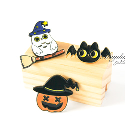 『宵闇のハロウィン〜愉快なハロウィン仲間たちのブローチ（選べる：ふくろう・かぼちゃ・こうもり）』 2枚目の画像