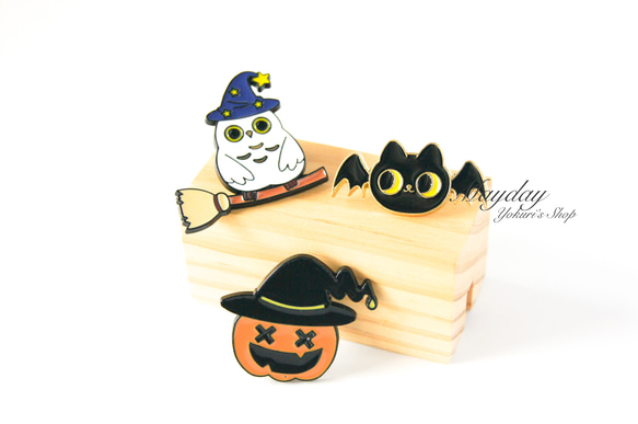 『宵闇のハロウィン〜愉快なハロウィン仲間たちのブローチ（選べる：ふくろう・かぼちゃ・こうもり）』 2枚目の画像