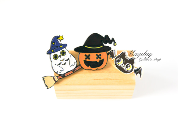 『宵闇のハロウィン〜愉快なハロウィン仲間たちのブローチ（選べる：ふくろう・かぼちゃ・こうもり）』 8枚目の画像