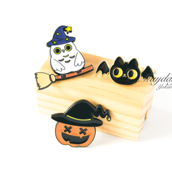 『宵闇のハロウィン〜愉快なハロウィン仲間たちのブローチ（選べる：ふくろう・かぼちゃ・こうもり）』 3枚目の画像