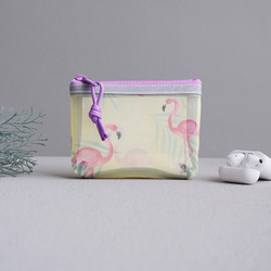 透け感が可愛い◎通気性抜群の立体メッシュポ（フラミンゴ）パステル/マスク入れ/コスメポーチ/通勤通学に/旅行用ポーチに◎ 1枚目の画像