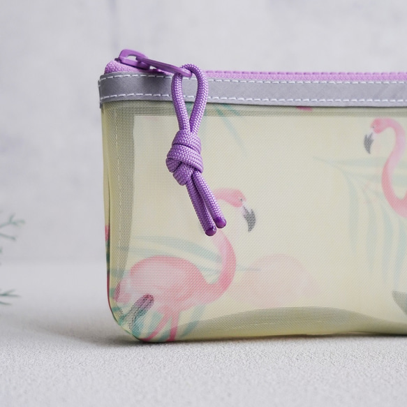 透け感が可愛い◎通気性抜群の立体メッシュポ（フラミンゴ）パステル/マスク入れ/コスメポーチ/通勤通学に/旅行用ポーチに◎ 4枚目の画像
