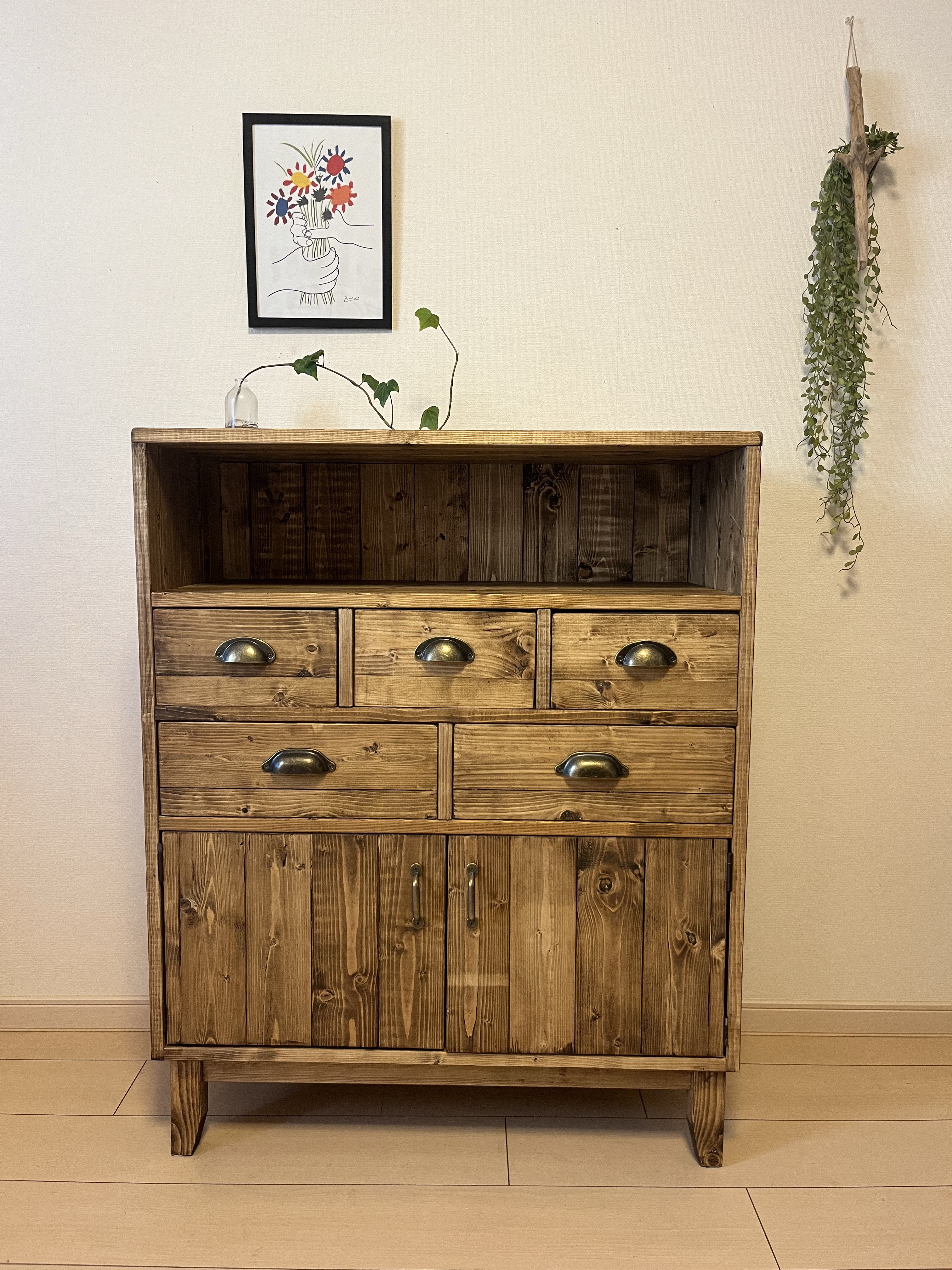 収納棚　無垢材家具　ウッドチェスト　チェストラック