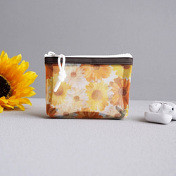 透け感が可愛い◎通気性抜群の立体メッシュポーチ（ヒマワリ向日葵）ハンカチや布マスク入れ/コスメポーチ/通勤通学に/旅行 1枚目の画像