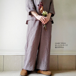 【秋新作数量限定】千鳥格子♡穿くだけでコーデがきまるゆったりした遠州リネンパンツ　丈&ポケット選！ゴム　セットアップも 4枚目の画像