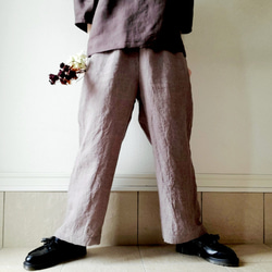 【秋新作数量限定】千鳥格子♡穿くだけでコーデがきまるゆったりした遠州リネンパンツ　丈&ポケット選！ゴム　セットアップも 6枚目の画像