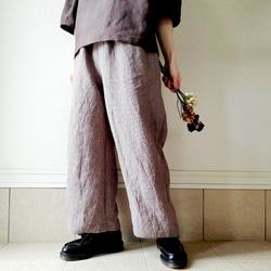 【秋新作数量限定】千鳥格子♡穿くだけでコーデがきまるゆったりした遠州リネンパンツ　丈&ポケット選！ゴム　セットアップも 14枚目の画像