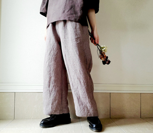 【秋新作数量限定】千鳥格子♡穿くだけでコーデがきまるゆったりした遠州リネンパンツ　丈&ポケット選！ゴム　セットアップも 14枚目の画像