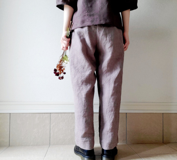 【秋新作数量限定】千鳥格子♡穿くだけでコーデがきまるゆったりした遠州リネンパンツ　丈&ポケット選！ゴム　セットアップも 10枚目の画像