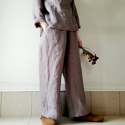 【秋新作数量限定】千鳥格子♡穿くだけでコーデがきまるゆったりした遠州リネンパンツ　丈&ポケット選！ゴム　セットアップも 5枚目の画像