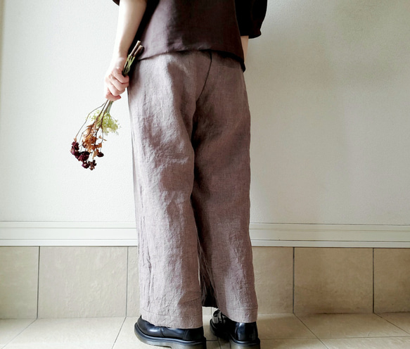 【秋新作数量限定】千鳥格子♡穿くだけでコーデがきまるゆったりした遠州リネンパンツ　丈&ポケット選！ゴム　セットアップも 12枚目の画像