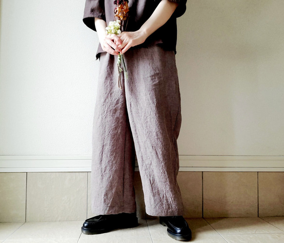 【秋新作数量限定】千鳥格子♡穿くだけでコーデがきまるゆったりした遠州リネンパンツ　丈&ポケット選！ゴム　セットアップも 8枚目の画像