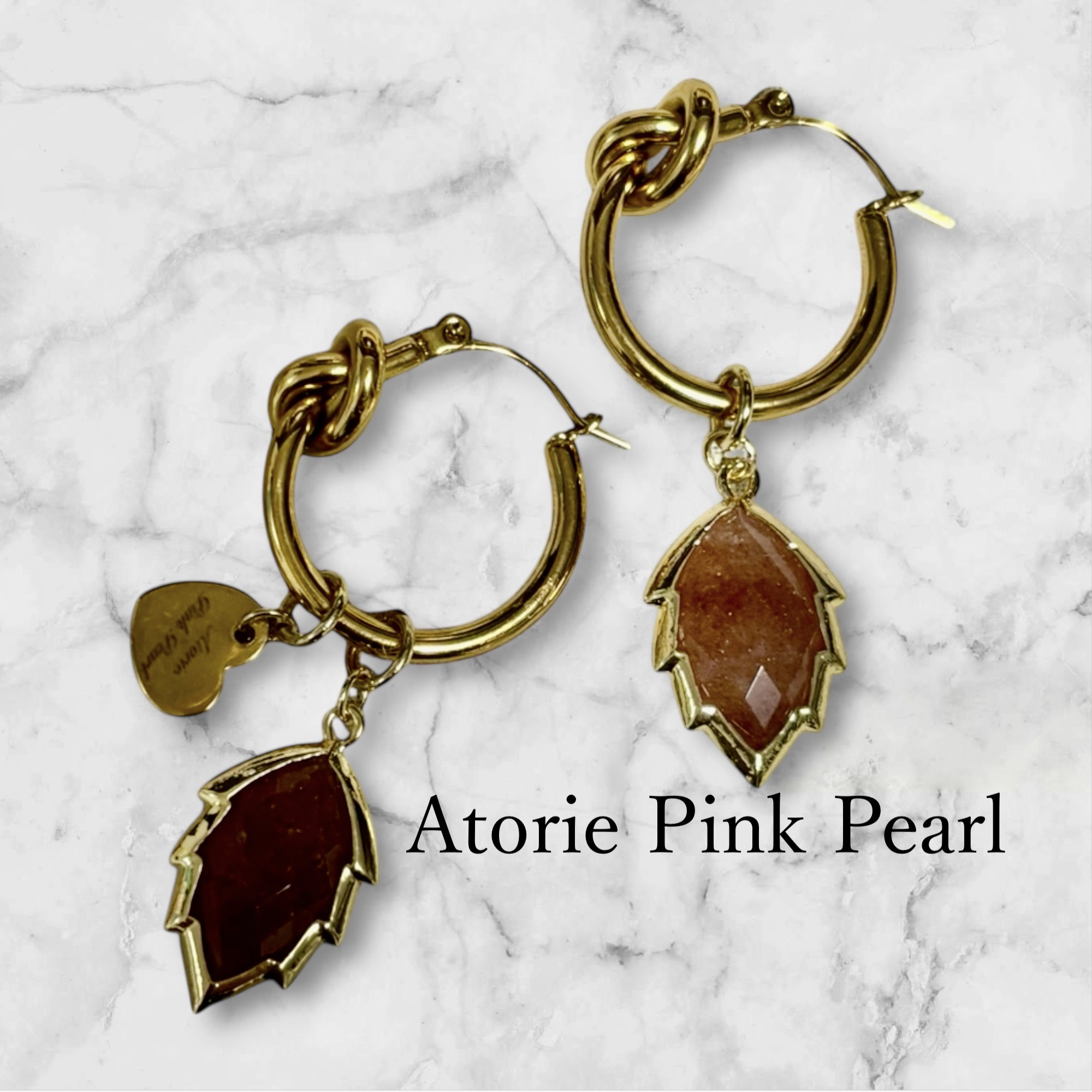 ✨ストロベリークォーツリーフ＆ノットフープピアス✨