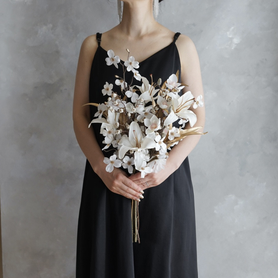 百合とハナミズキの最強ブーケ|ウェディングブーケ|造花ブーケ|前撮り|和装ブーケ