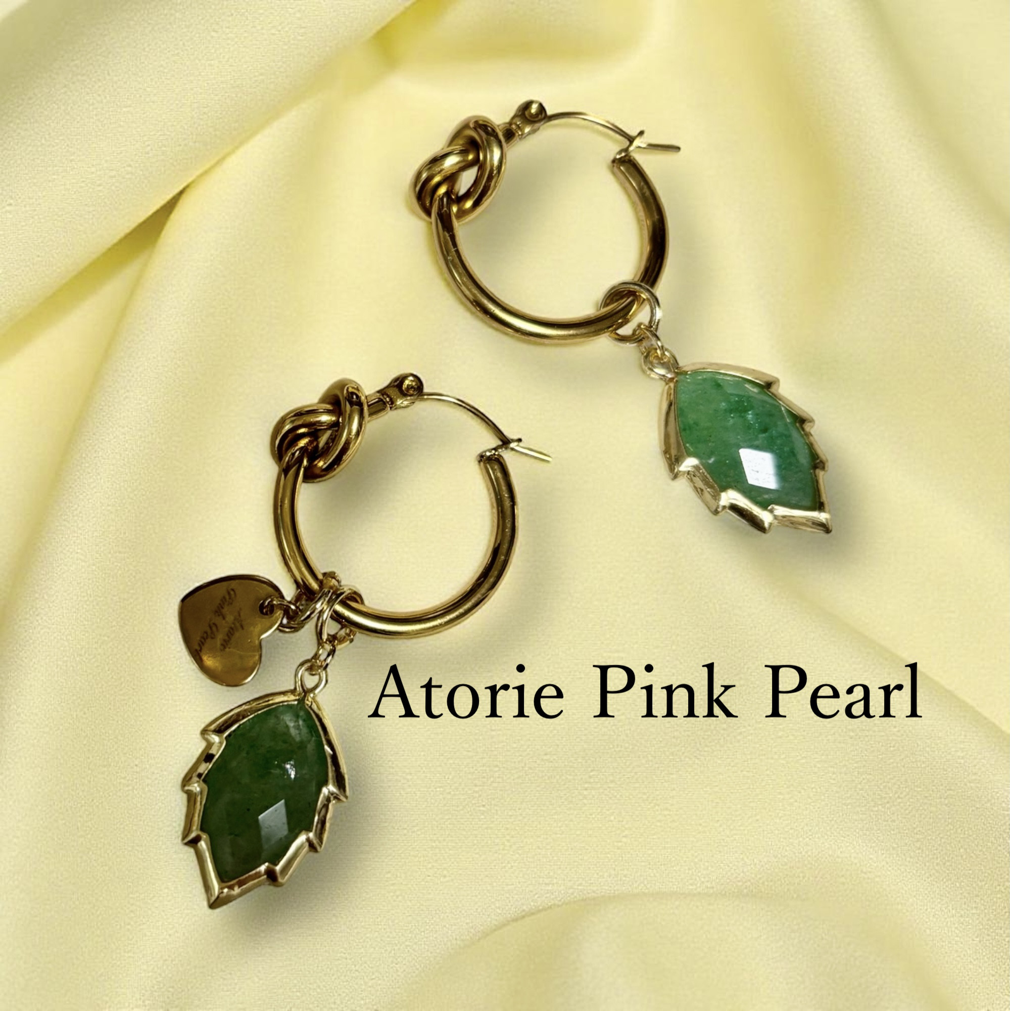 ✨グリーンストロベリークォーツリーフ＆ノットフープピアス✨