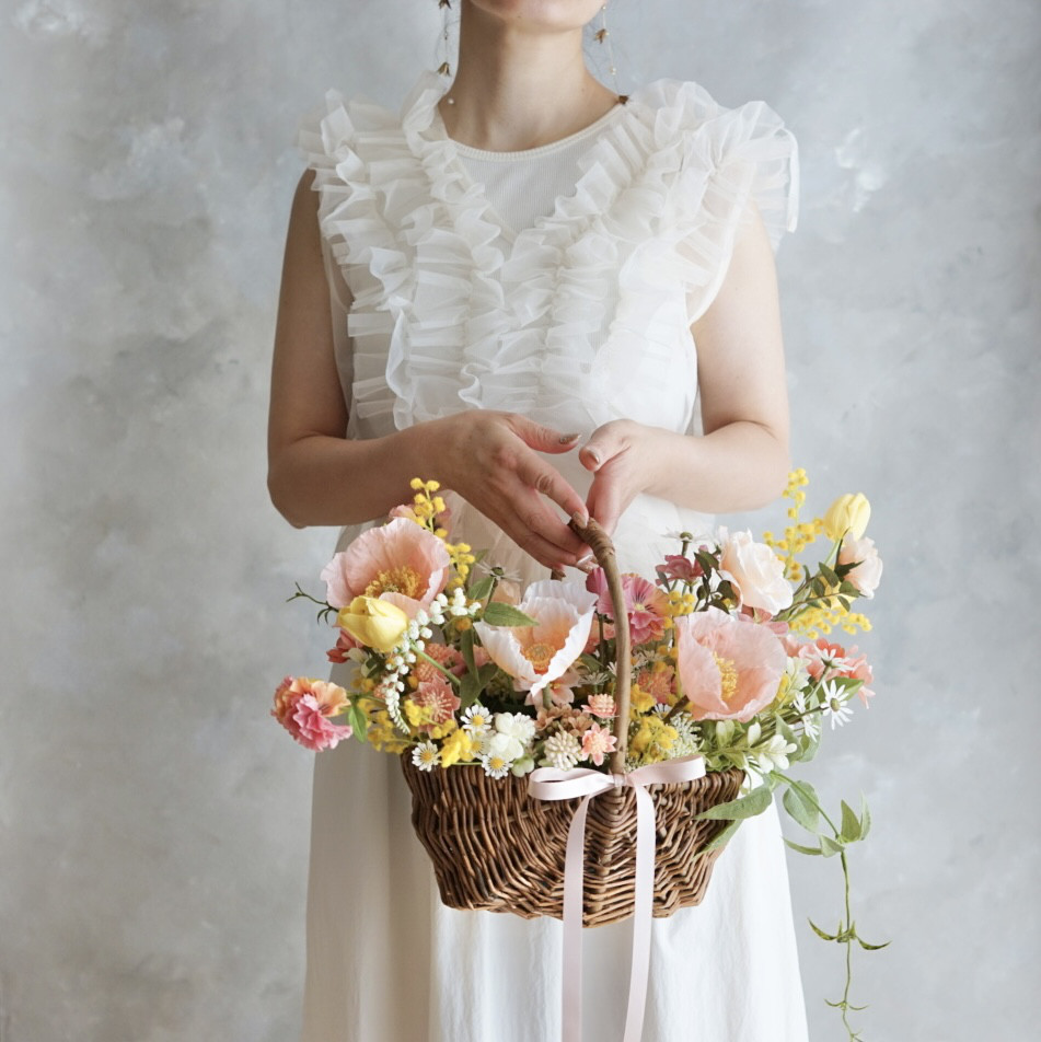 春色の陽だまりバスケット|ウェディングブーケ|造花ブーケ|前撮り|春ブーケ
