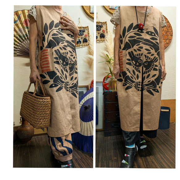 ★専用★武者絵幟旗のパンツ★柿渋染★ ☆武者絵幟旗のパンツ☆柿渋染☆