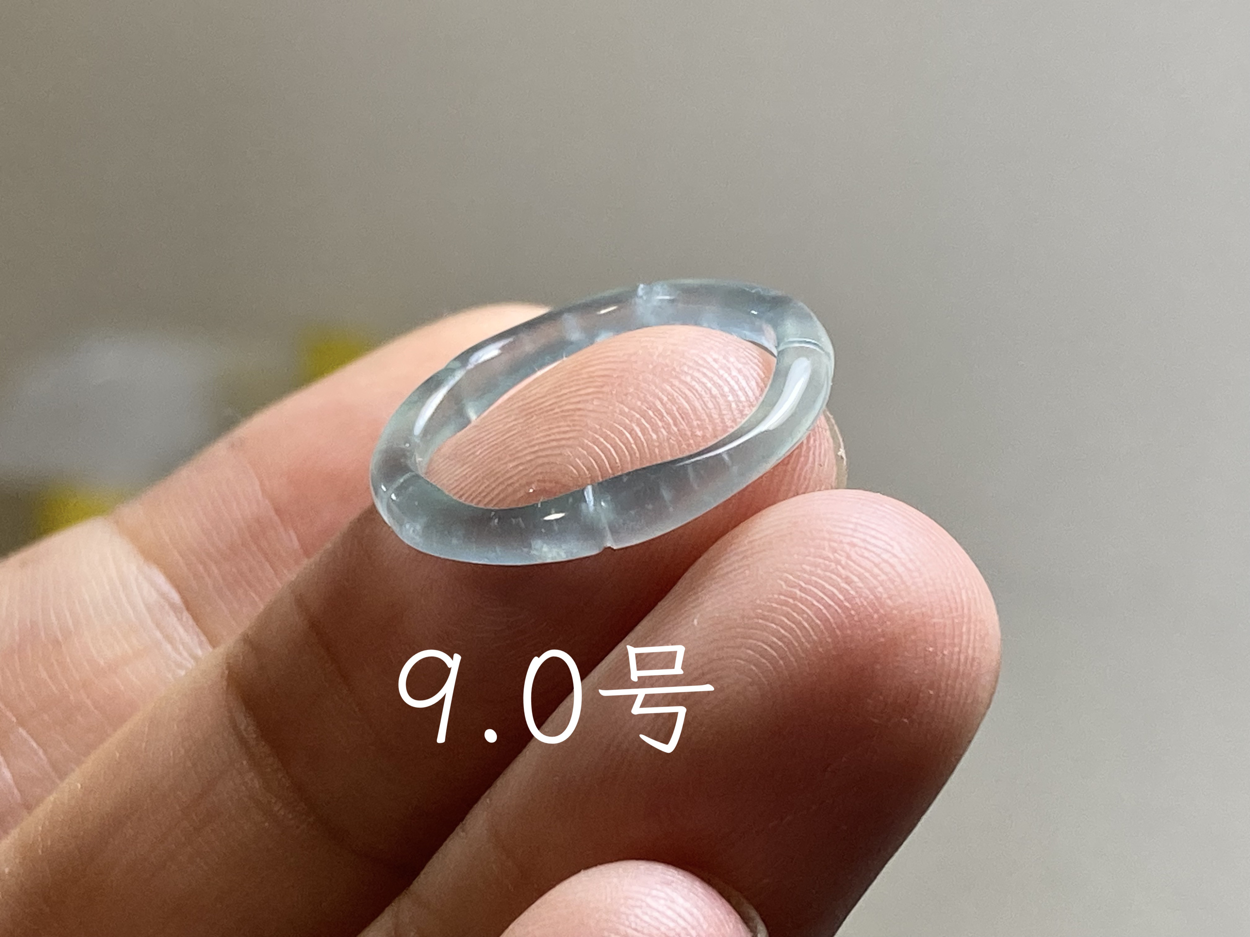 L14-123 高氷種 竹節 リング 高級感 薄水色 9.0号 グアテマラ産 A貨 本翡翠 くりぬき