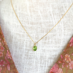 14kgf 天然石ペリドットのひと粒ネックレス 8月誕生石 18kGP 3枚目の画像