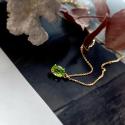 14kgf 天然石ペリドットのひと粒ネックレス 8月誕生石 18kGP 4枚目の画像