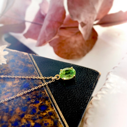 14kgf 天然石ペリドットのひと粒ネックレス 8月誕生石 18kGP 9枚目の画像