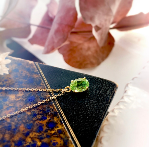 14kgf 天然石ペリドットのひと粒ネックレス 8月誕生石 18kGP 9枚目の画像