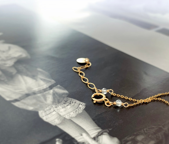 14kgf 天然石ペリドットのひと粒ネックレス 8月誕生石 18kGP 5枚目の画像