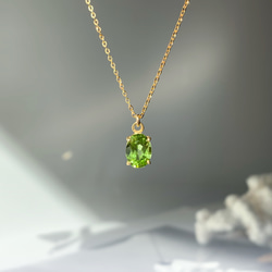 14kgf 天然石ペリドットのひと粒ネックレス 8月誕生石 18kGP 2枚目の画像