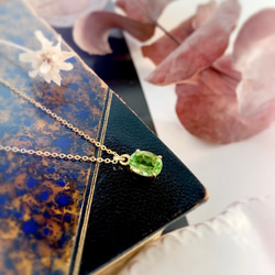 14kgf 天然石ペリドットのひと粒ネックレス 8月誕生石 18kGP 6枚目の画像