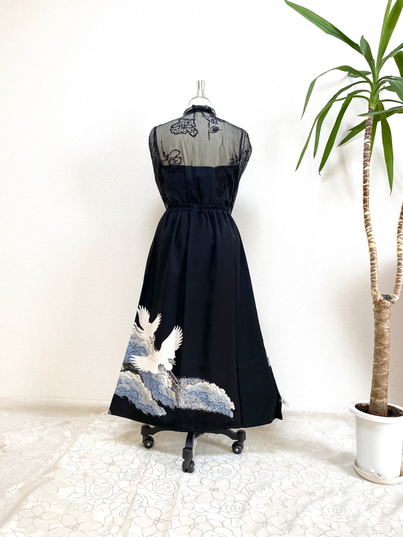 大人可愛いセレブ着物スカートフリーサイズ1点物黒留袖着物リメイクウエストゴムロングスカートフリーサイズ送料込み5720 6枚目の画像