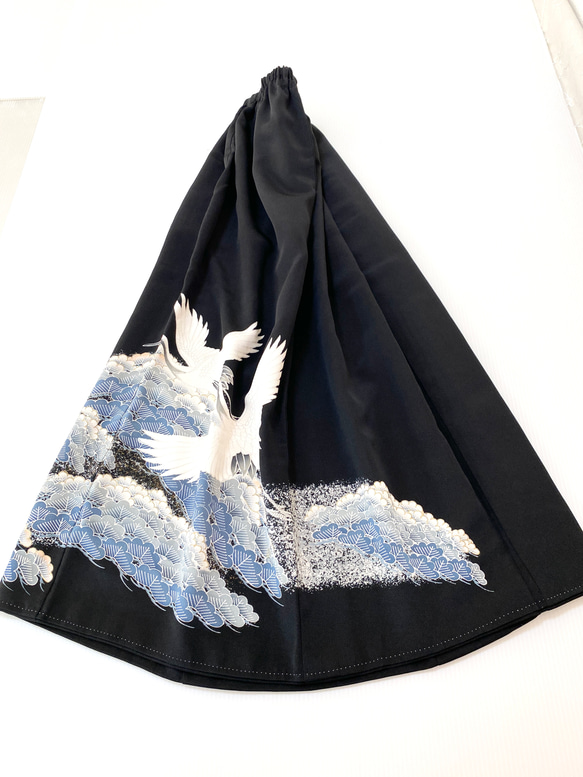 大人可愛いセレブ着物スカートフリーサイズ1点物黒留袖着物リメイクウエストゴムロングスカートフリーサイズ送料込み5720 8枚目の画像